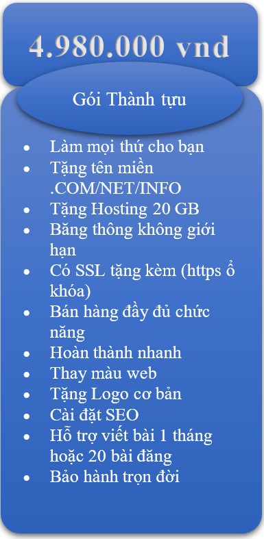 Gói thiết kế web Thành tựu - NTDong - website đẹp giá rẻ